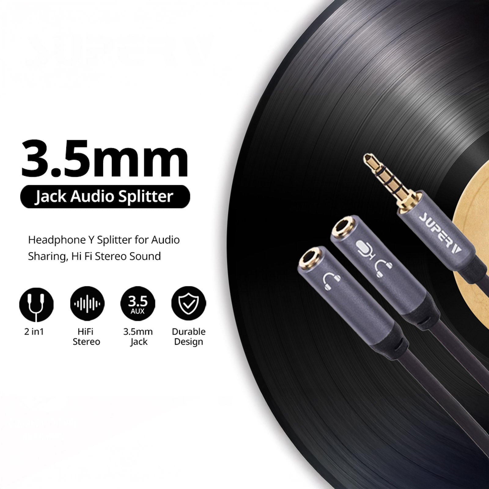 SUPERV AY30 3.5MM TRRS HEADPHONE Y 2 FEMALE / 1MALE SPLITTER CABLE