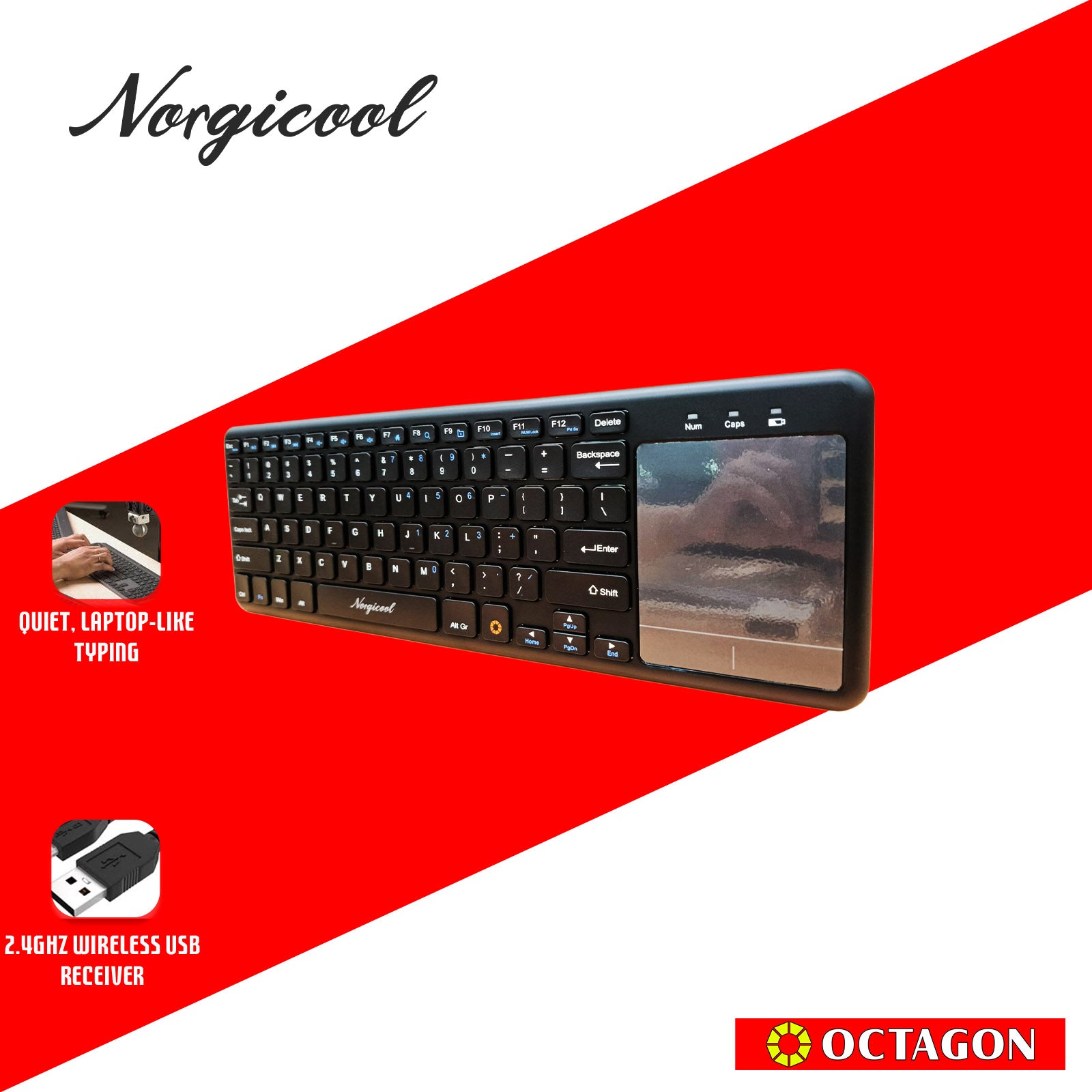 NORGICOOL NKP01I WIRELESS KEYBOARD W/ TOUCHPAD / COPILOT BLACK