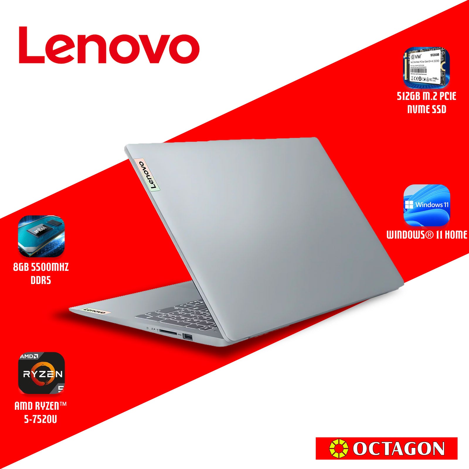 LENOVO IP S3-15 (82XQ00YHPH)/ RYZEN 5 7520U/ 8GB/ 512GB SSD/ 15.6 FHD/ WIN 11/ OFFICE HOME 2024