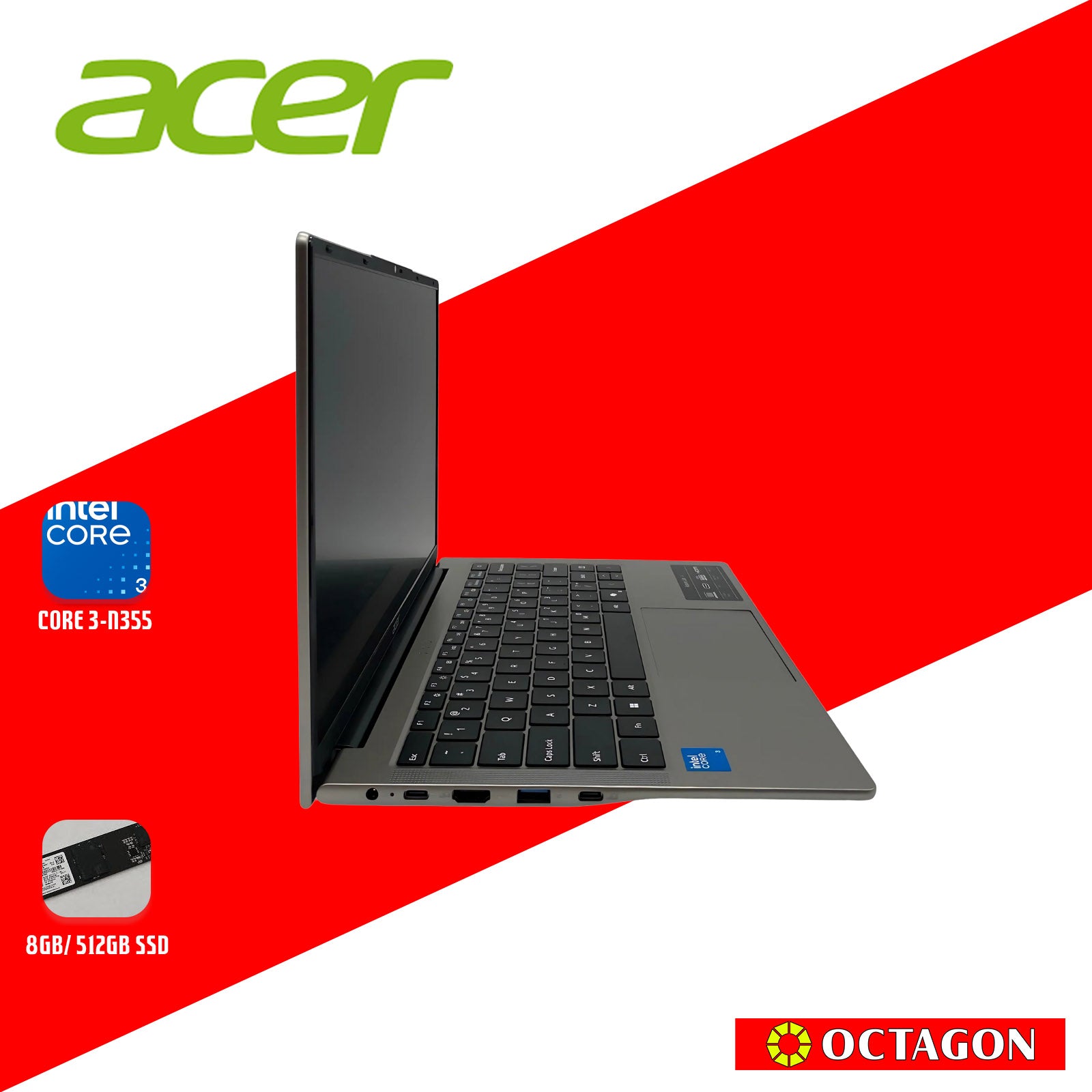 ACER ASPIRE LITE AL14-32P-34RE TITANIUM/ CORE 3-N355/ 8GB/ 512GB SSD/ 14" WUXGA IPS/ OFFICE H&S 2024 + M365/ WIN 11/ TITANIUM
