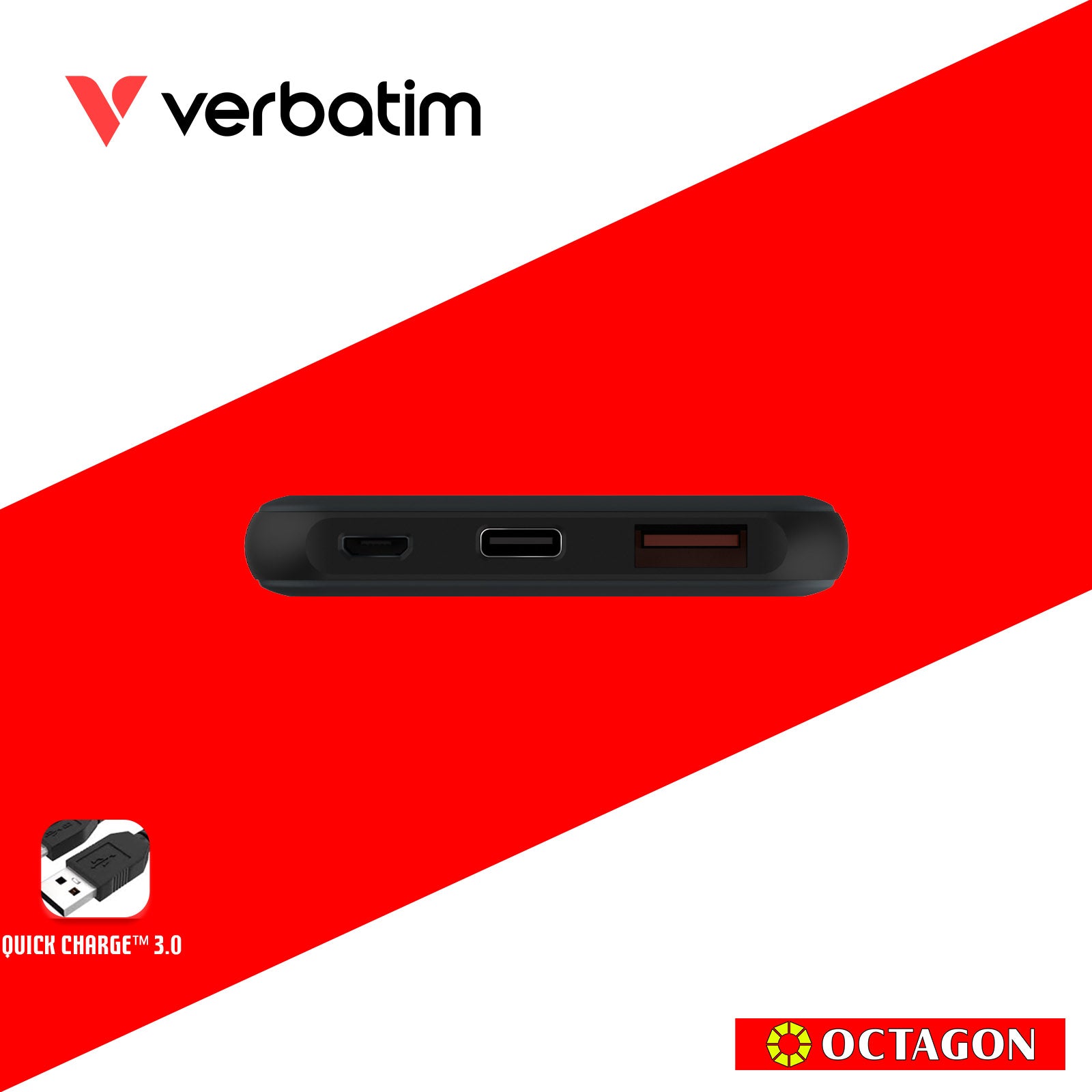 VERBATIM 66439 10000MAH LIGHTWEIGHT POWER PACK PD 18W + QC 3.0 18W (GREY)