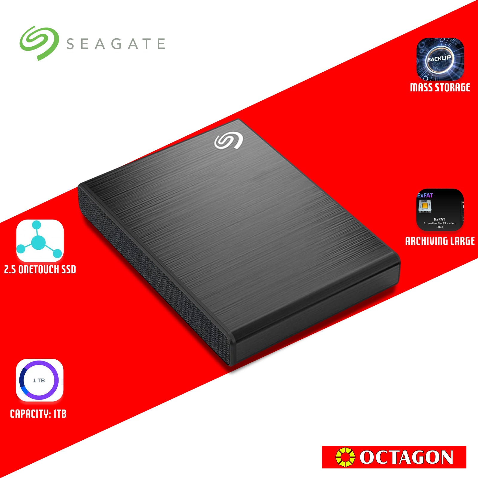 SEAGATE 1TB 2.5 ONETOUCH SSD V2 BLACK