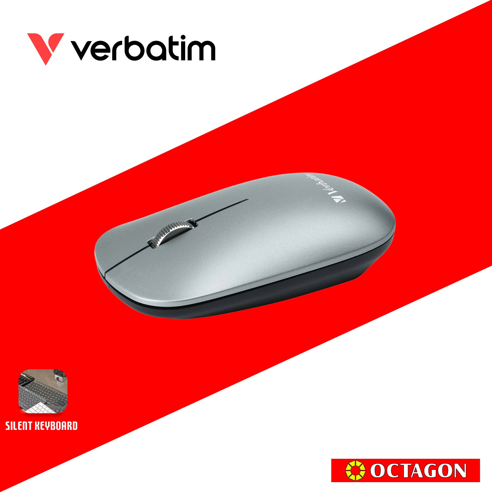 VERBATIM 66751 WIRELESS KEYBOARD & MOUSE COMBO SCISSORS KEYS SILENT (GREY)