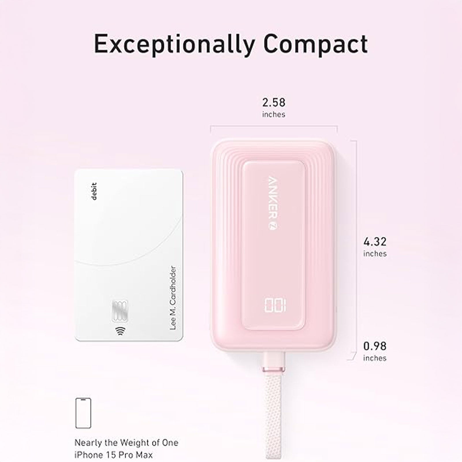 ANKER ZOLO A1685H51 PINK 10K POWERBANK 30W BUILT-IN USB-C CABLE