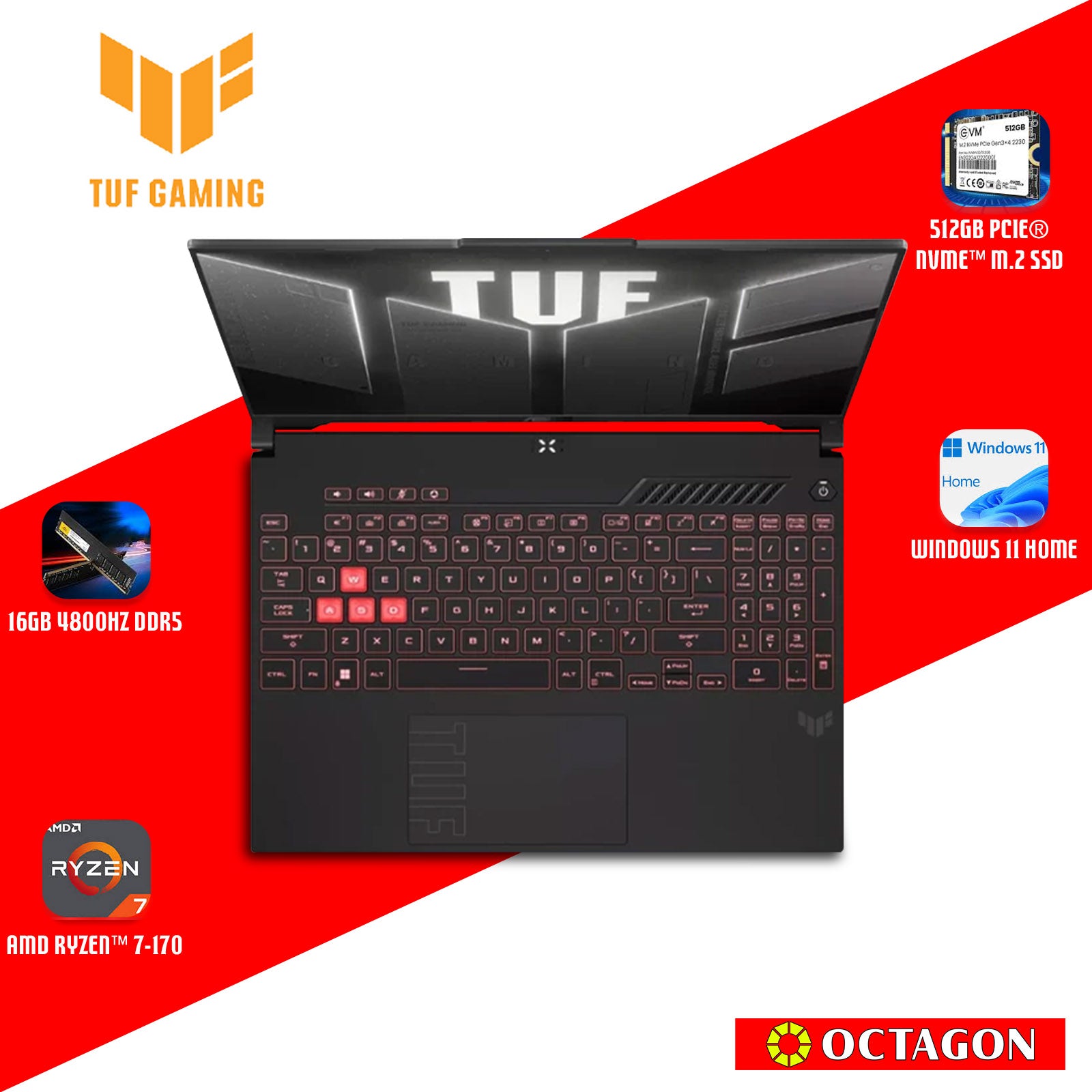 ASUS TUF FA607NUQ-RL204WSM/ RYZEN 7-170/ 16GB/ 512GB SSD/ 16 FHD 144HZ/ WIN 11/ RTX4050 6GB