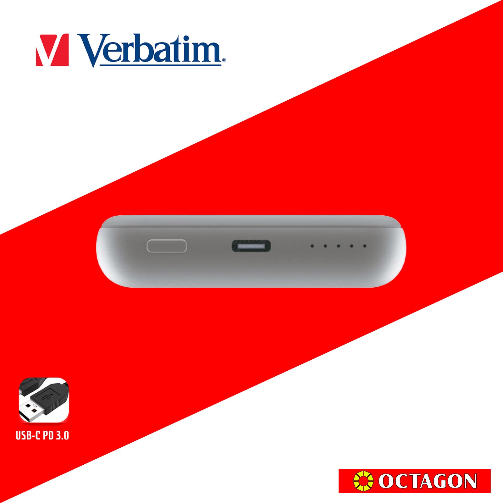VERBATIM 32249 MAGNETIC WL 10000 MAH POWER PACK MCP - PD 20W MWC 15W GRAY
