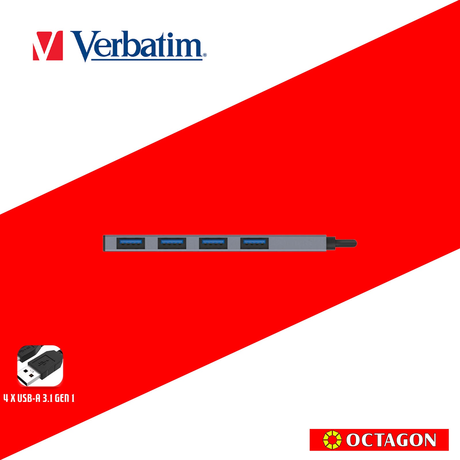 VERBATIM 66627 4-IN-1 USB3.1 HUB WITH TYPE C CONVERTER (4 PORTS*USB3.1) (GREY)