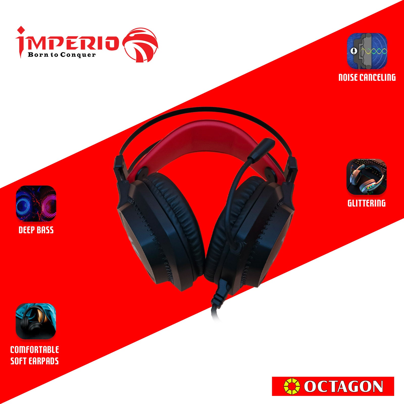 IMPERIO IHSL-X100 RGB GAMING HEADSET USB+3.5MM PLUG