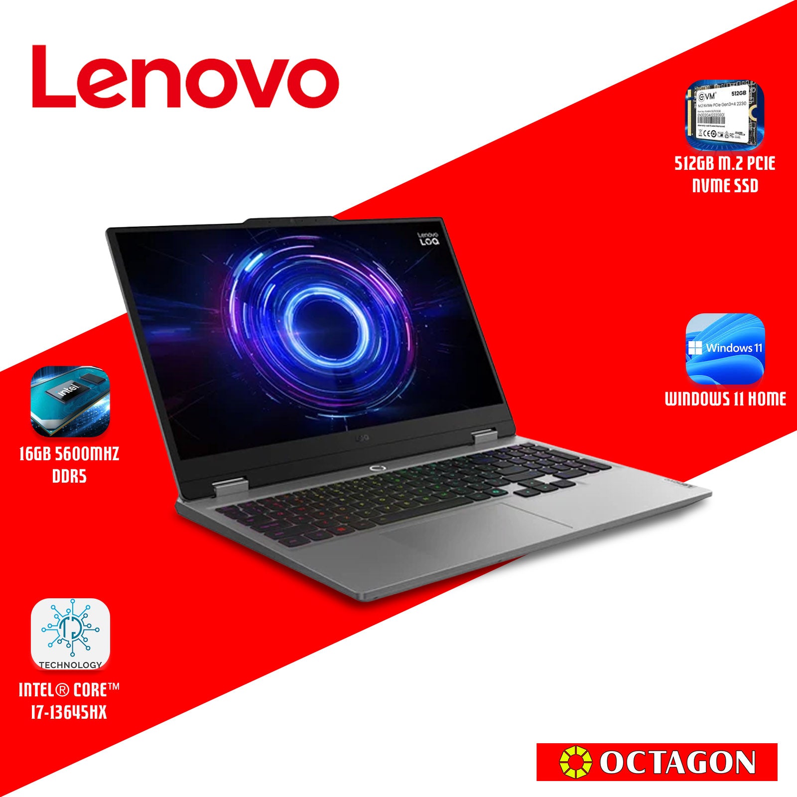 LENOVO LOQ-15 (83JE01AHPH)/ CORE I7 13645HX/ 16GB/ 512GB SSD/ 15.6 FHD (144HZ)/ WIN 11/ RTX 5050 8GB