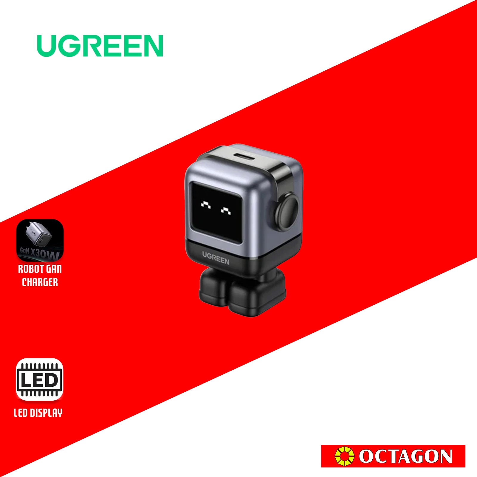 UGREEN (CD359/15550) Mini Robot Nexode 30W USB-C Fast Charger (Space Grey)