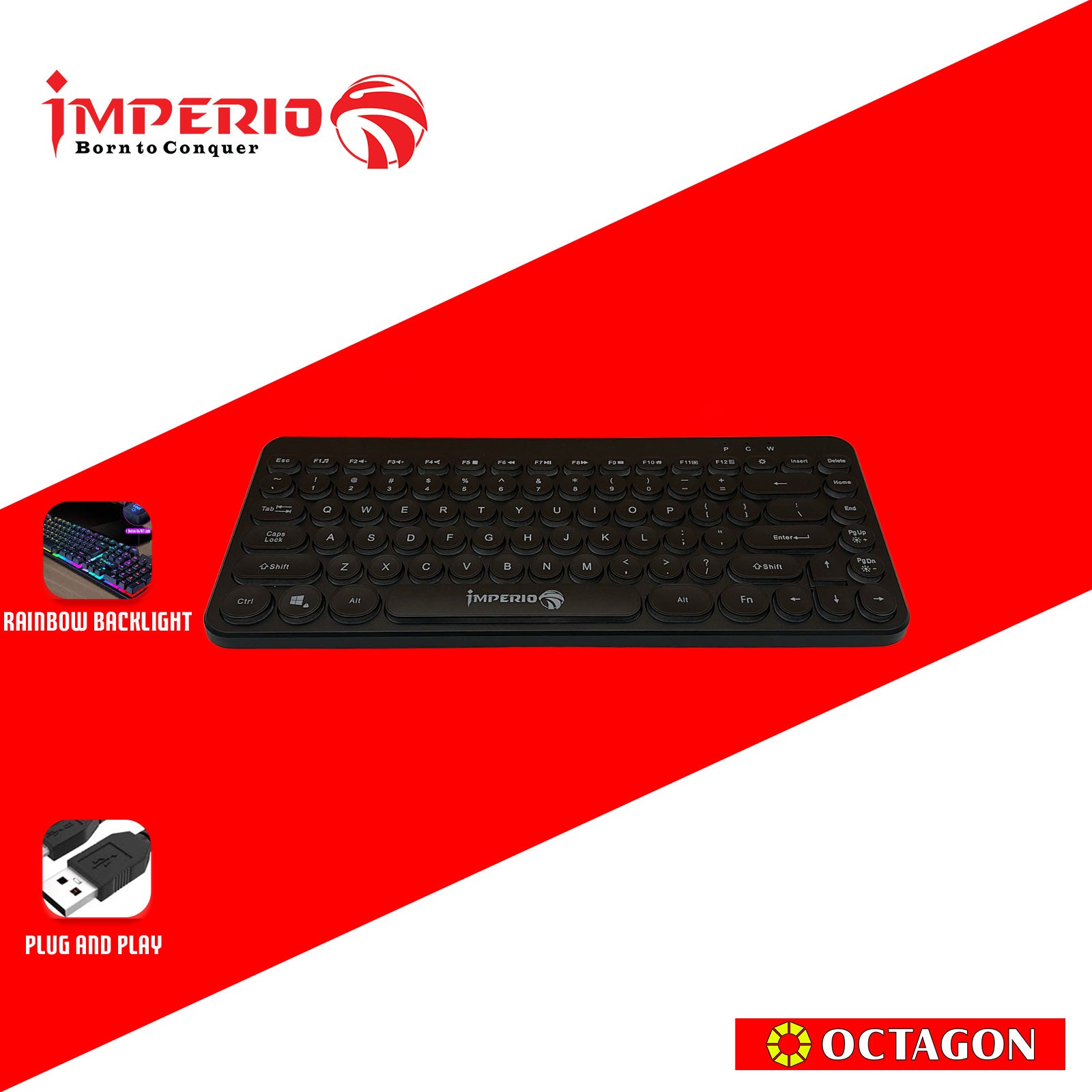 IMPERIO ICC-KB502 RAINBOW BACKLIGHT WIRED USB KEYBOARD 83 KEYS BLACK