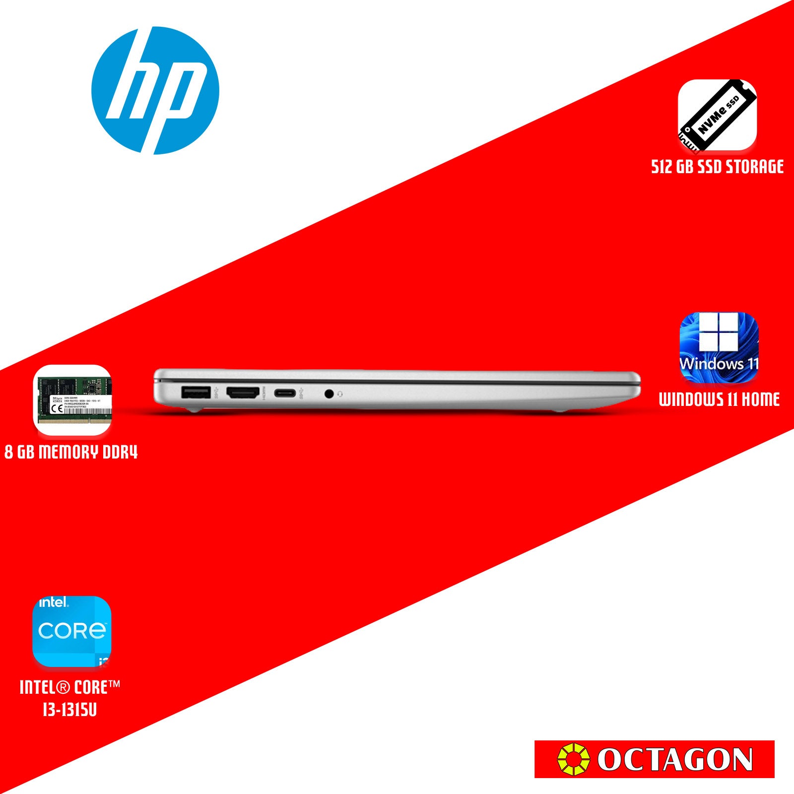 HP 14-EP0263TU/ CORE I3-1315U/ 8GB DDR4 3200/ 512GB SSD/ 14 HD/ WIN 11/ OFFICE H&S 2021/ SLV