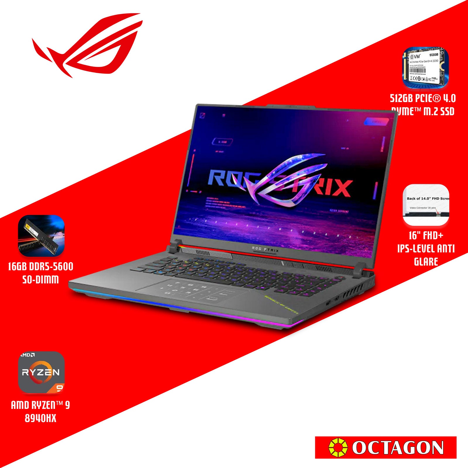 ASUS ROG STRIX G614PM-RV094WSM/ RYZEN 9 8940HX/ 16GB/512GB/ 16 FHD 165HZ/ WIN 11/ RTX5060 8GB