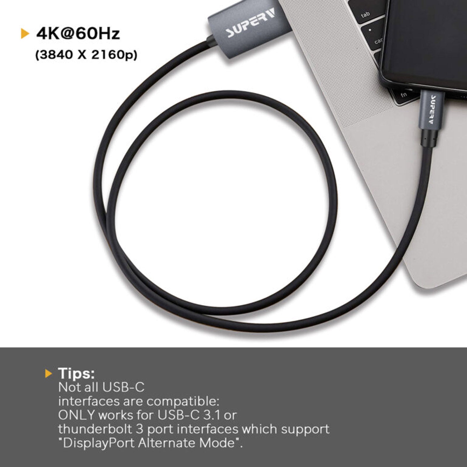 SUPERV HC02 TypeC to HDMI 2.0 Cable, Ultra HD 4Kx2K@60 Hz, 20cm