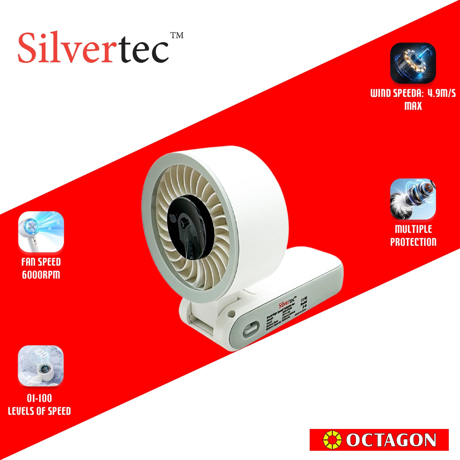 SILVERTEC SMX-IFAN6-WH HIGH SPEED FOLDABLE FAN 5000MAH WHITE (M86)