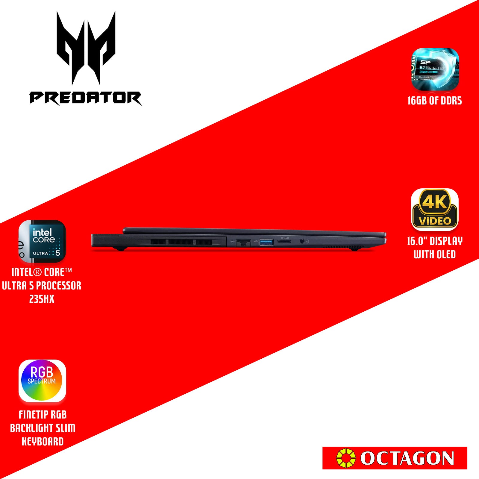 ACER PREDATOR HELIOS SLIM PHN16S-71-57XQ/ ULTRA 5-235HX/ 16GB DDR5/ 512GB SSD/ 16 IPS WQXGA/ RTX5050 8GB/ WIN 11