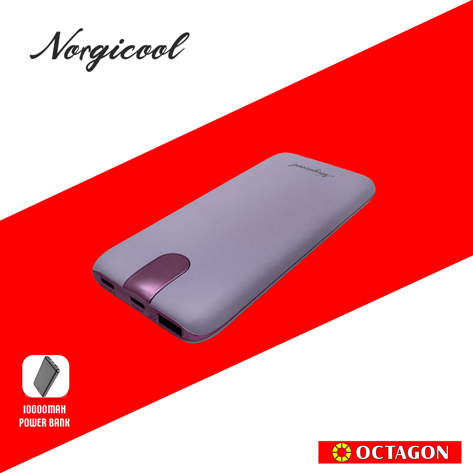 NORGICOOL NP026-PL PD20W 10000MAH W/ TYPE C AND LIGHTNING POWER BANK PURPLE