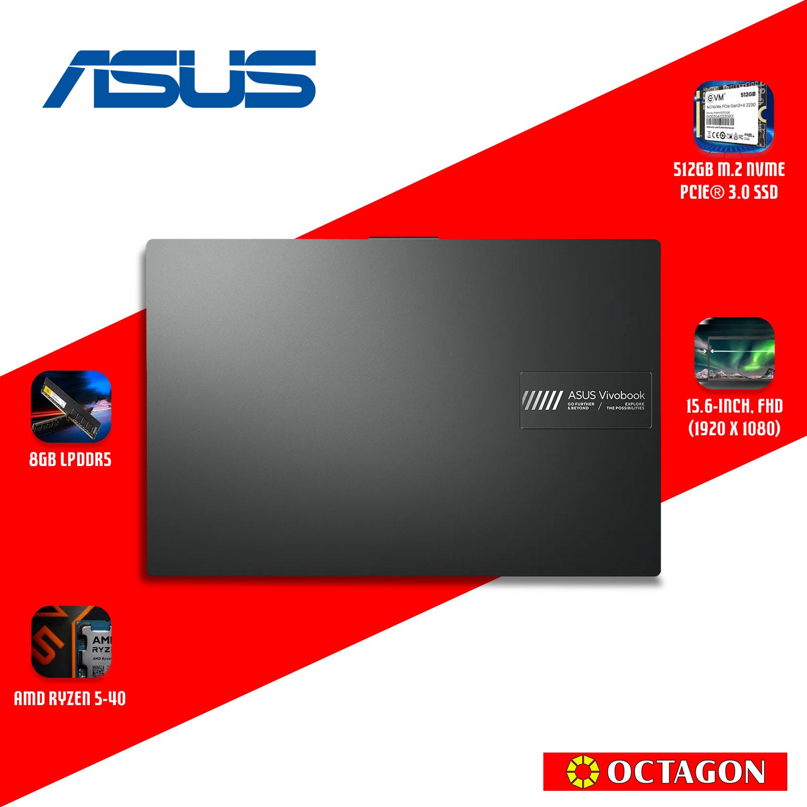 ASUS E1404FA-EB1798WSM/ RYZEN 5-40/ 8GB/ 512GB SSD/ 15.6 FHD/ WIN 11/ OFFICE H&S + M365/ BLK
