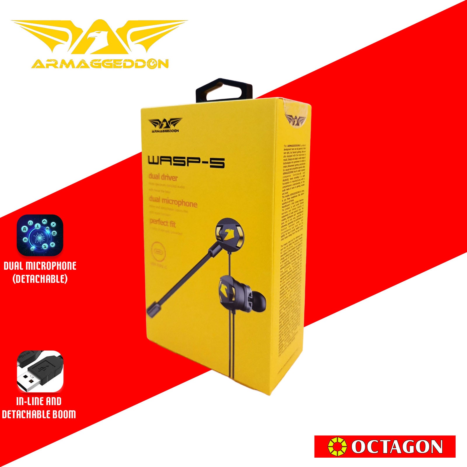 ARMAGGEDDON WASP-7 PRO 3D TYPE-C GAMING IN-EAR HEADSET WITH DETACHABLE MIC