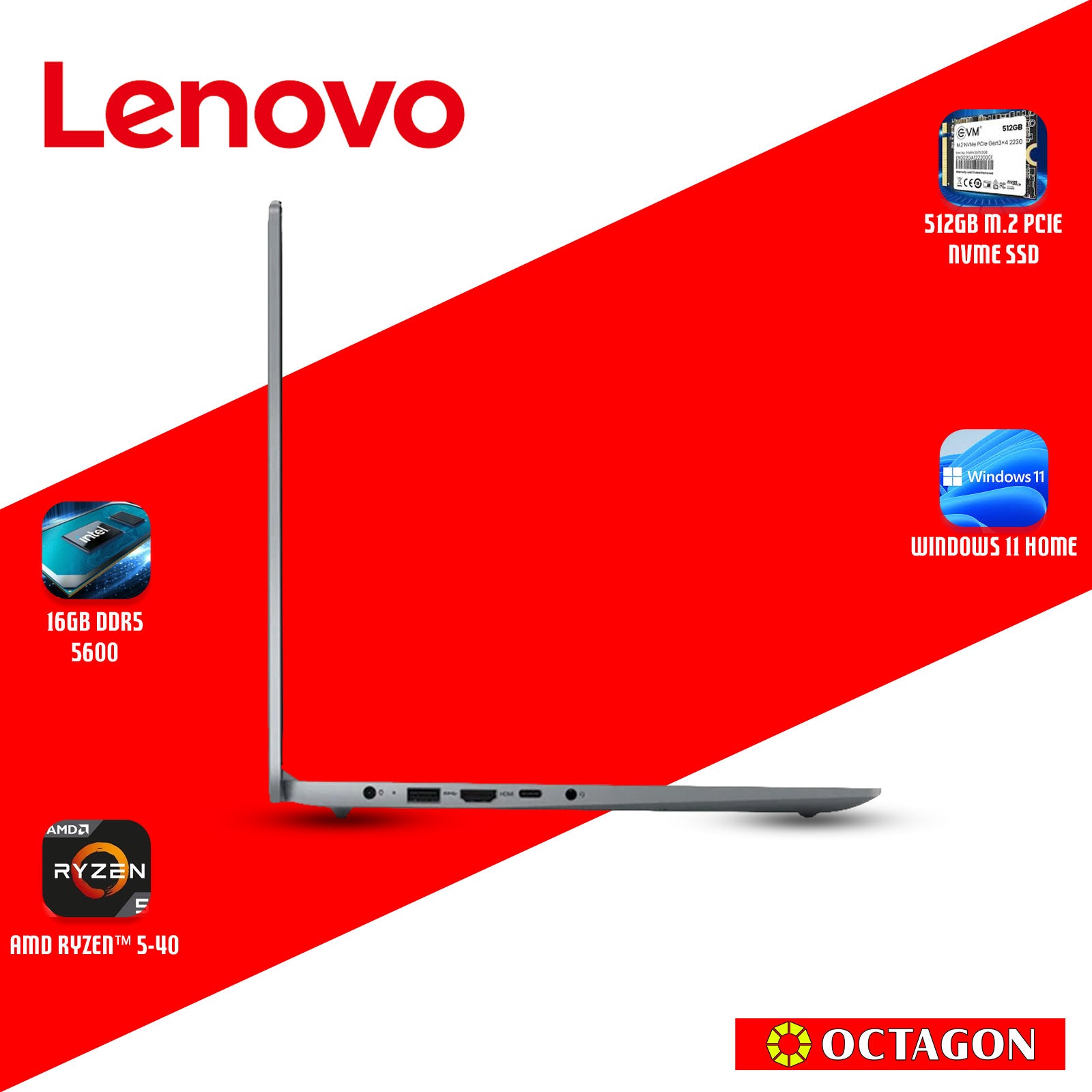 LENOVO IP S3-15 (82XQ01MSPH)/ RYZEN 5 40/ 16GB/ 512GB SSD/ 15.6 FHD/ WIN 11/ OFFICE HOME 2024