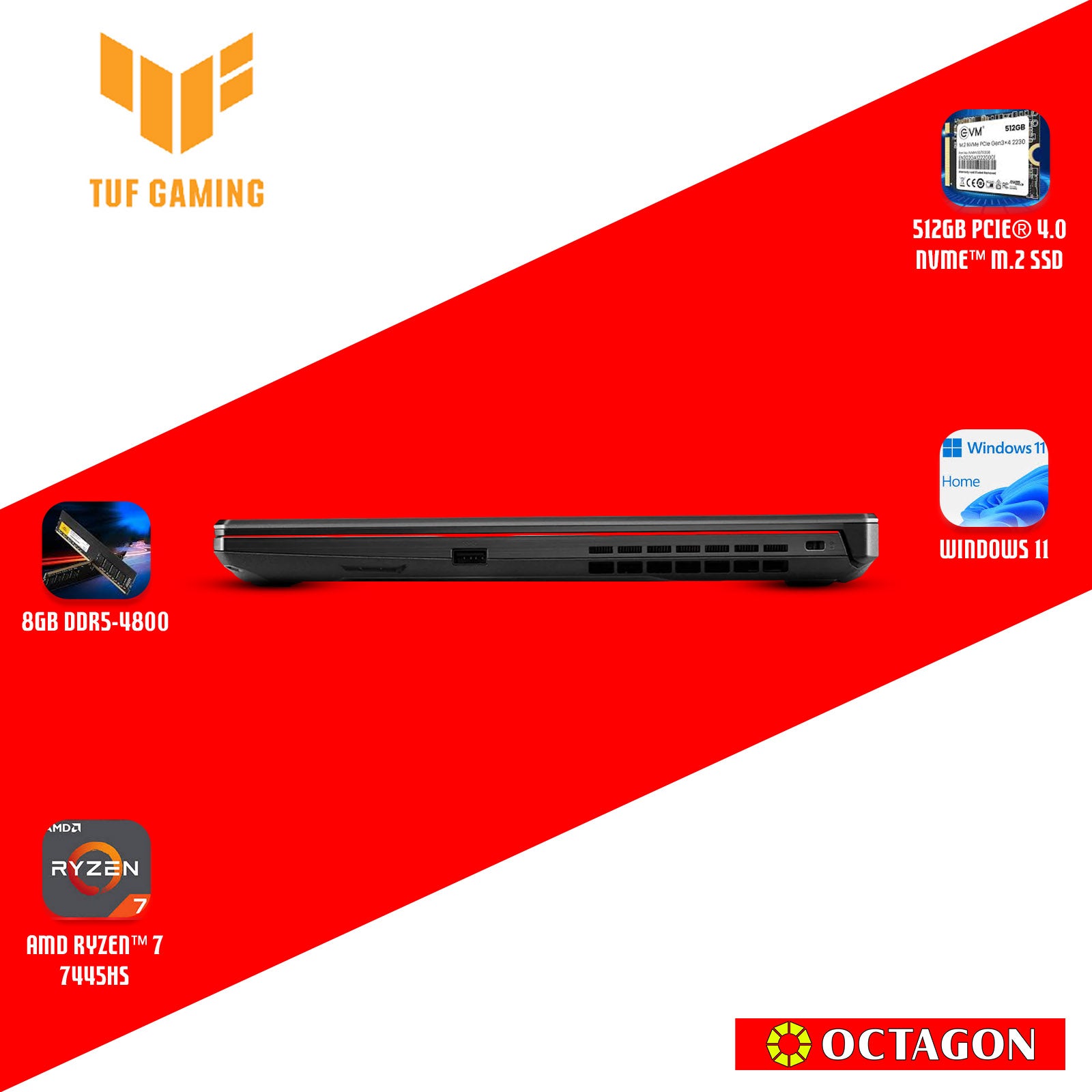 ASUS TUF FA506NCQ-HN012W/ RYZEN 7-170/ 8GB/ 512GB SSD/ 15.6 FHD 144HZ/ WIN 11/ RTX3050 4GB/ BLK