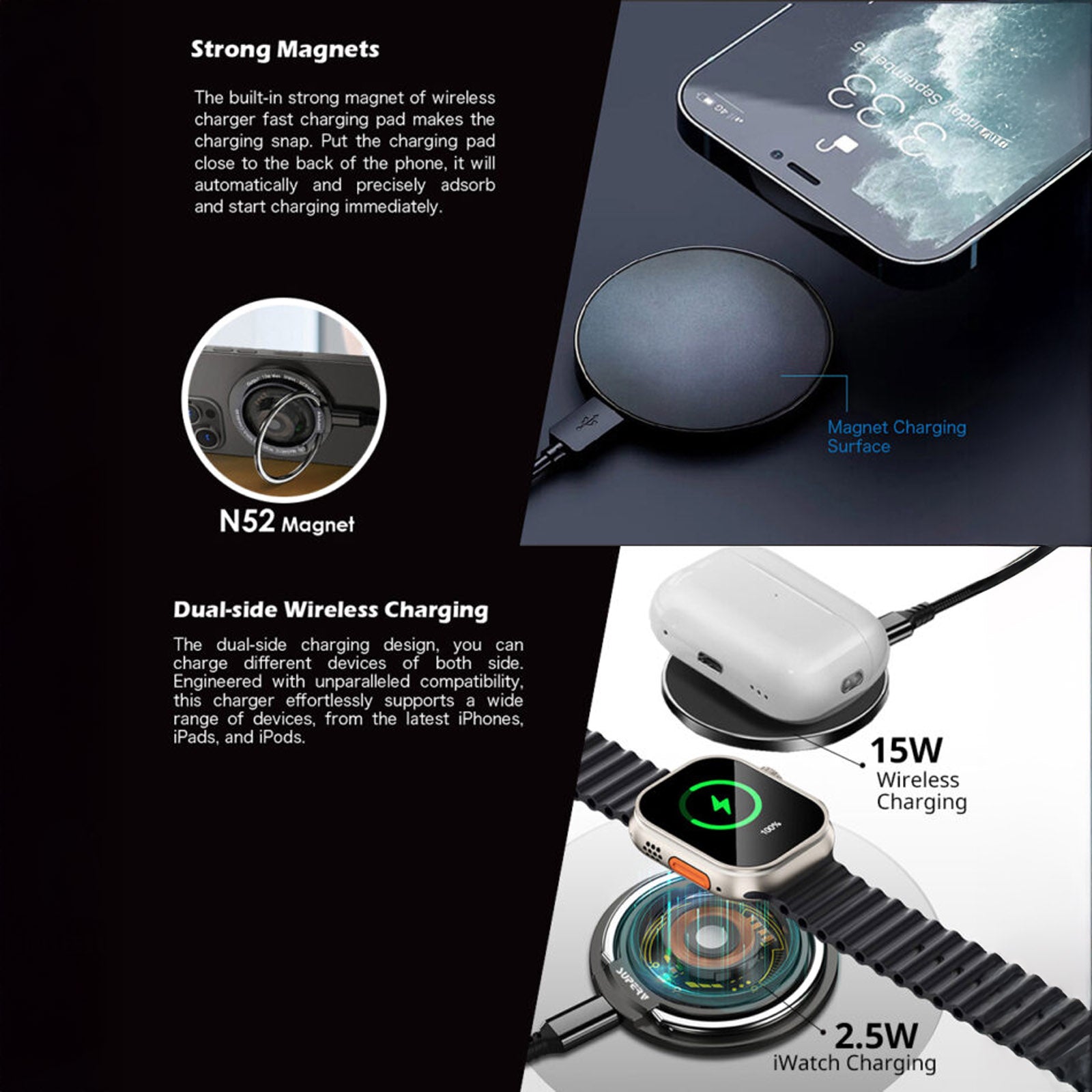 SUPERV G93 15W DOUBLE-SIDED WIRELESS MAGNETIC CHARGING RING (OUTPUT 15W WIRELESS CHARGING/ OUTPUT IWATCH CHARGER 2.5W)