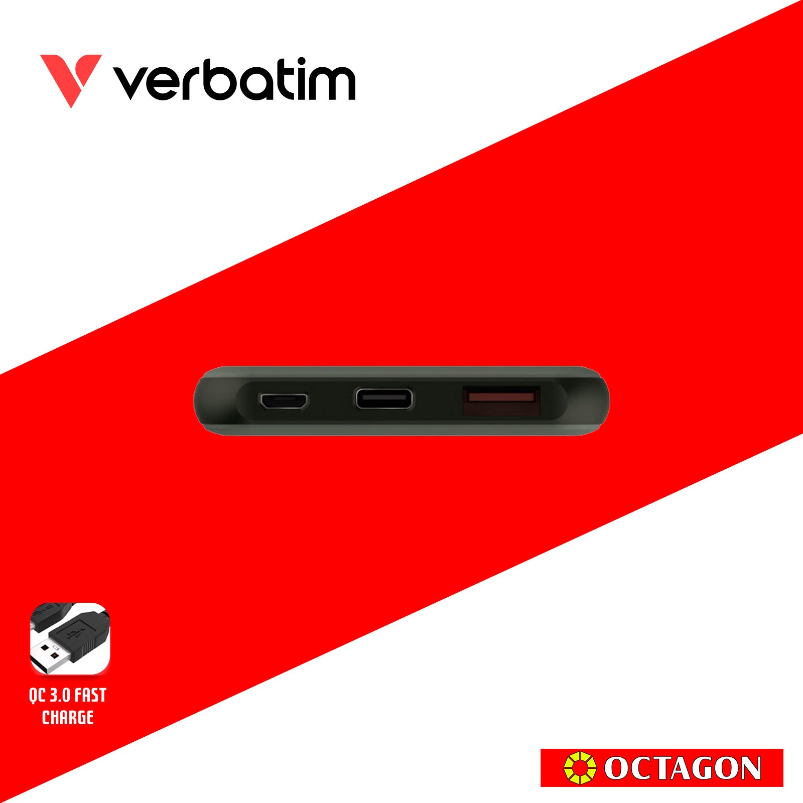 VERBATIM 66440 10000MAH LIGHTWEIGHT POWER PACK PD 18W + QC 3.0 18W (GREEN)