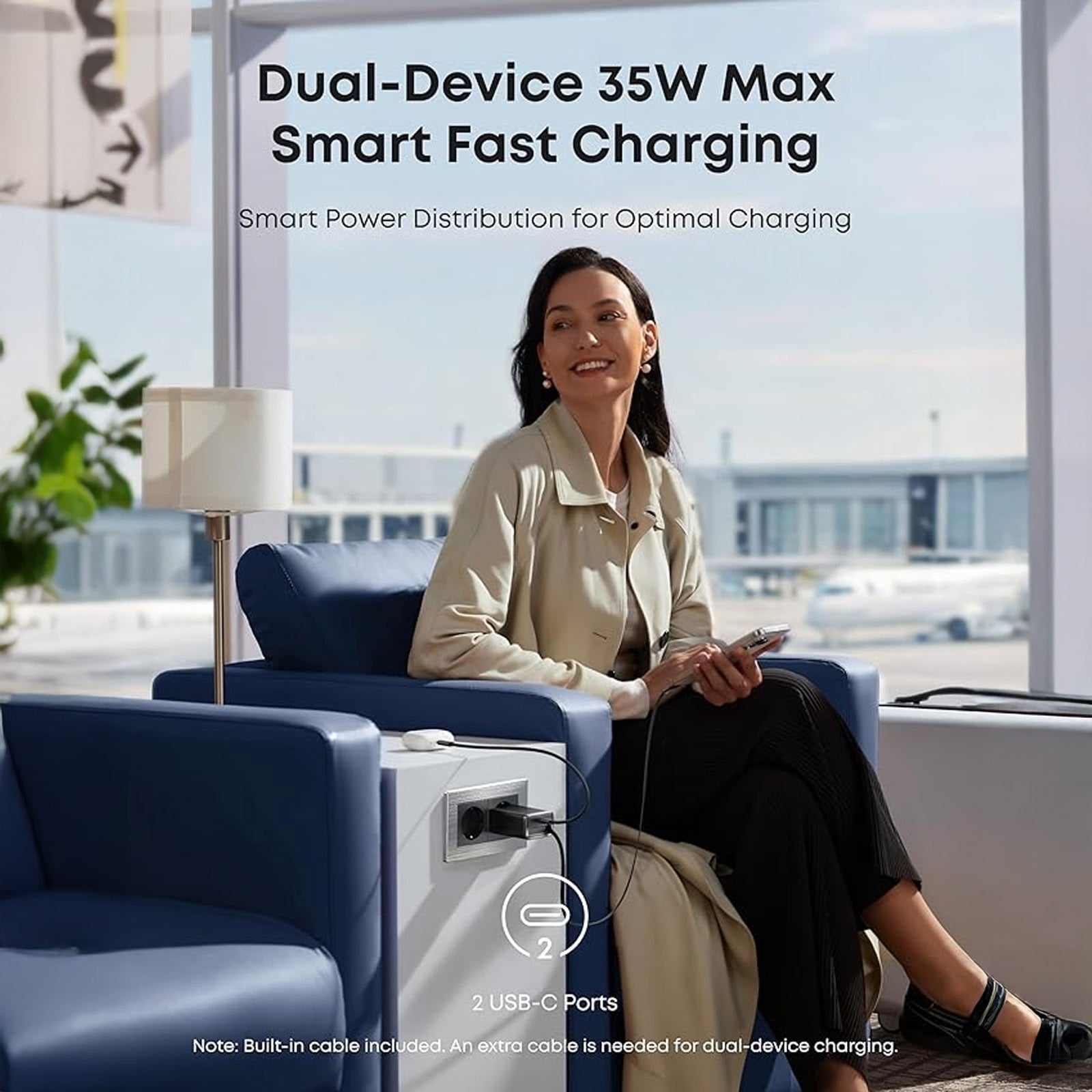 ANKER A2658J11 NANO CHARGER BLACK 35W W/ BUILT-IN RETRACTABLE USB-C CABLE