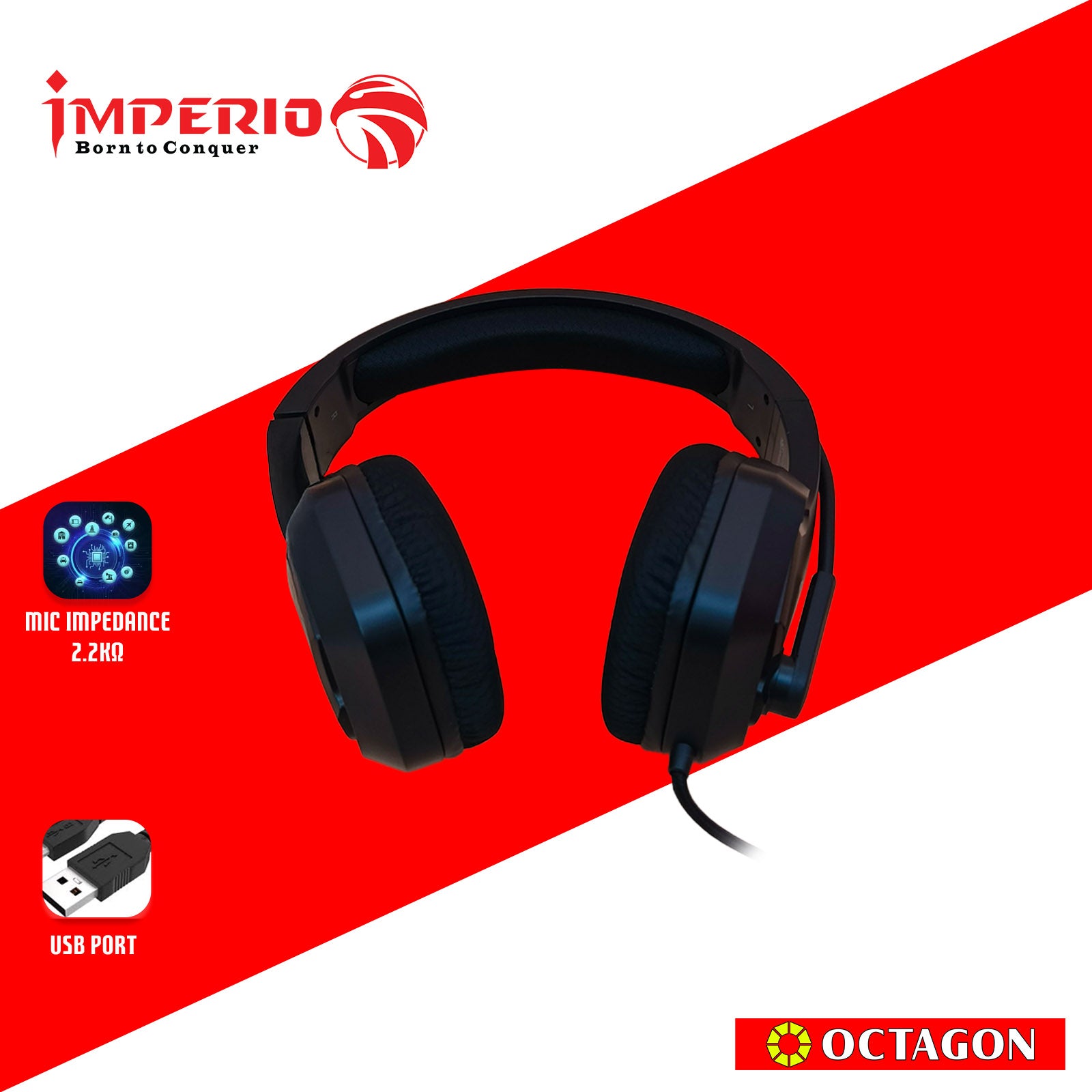 IMPERIO IHSL-X300-BK RGB GAMING HEADSET LIGHT USB+3.5MM PLUG