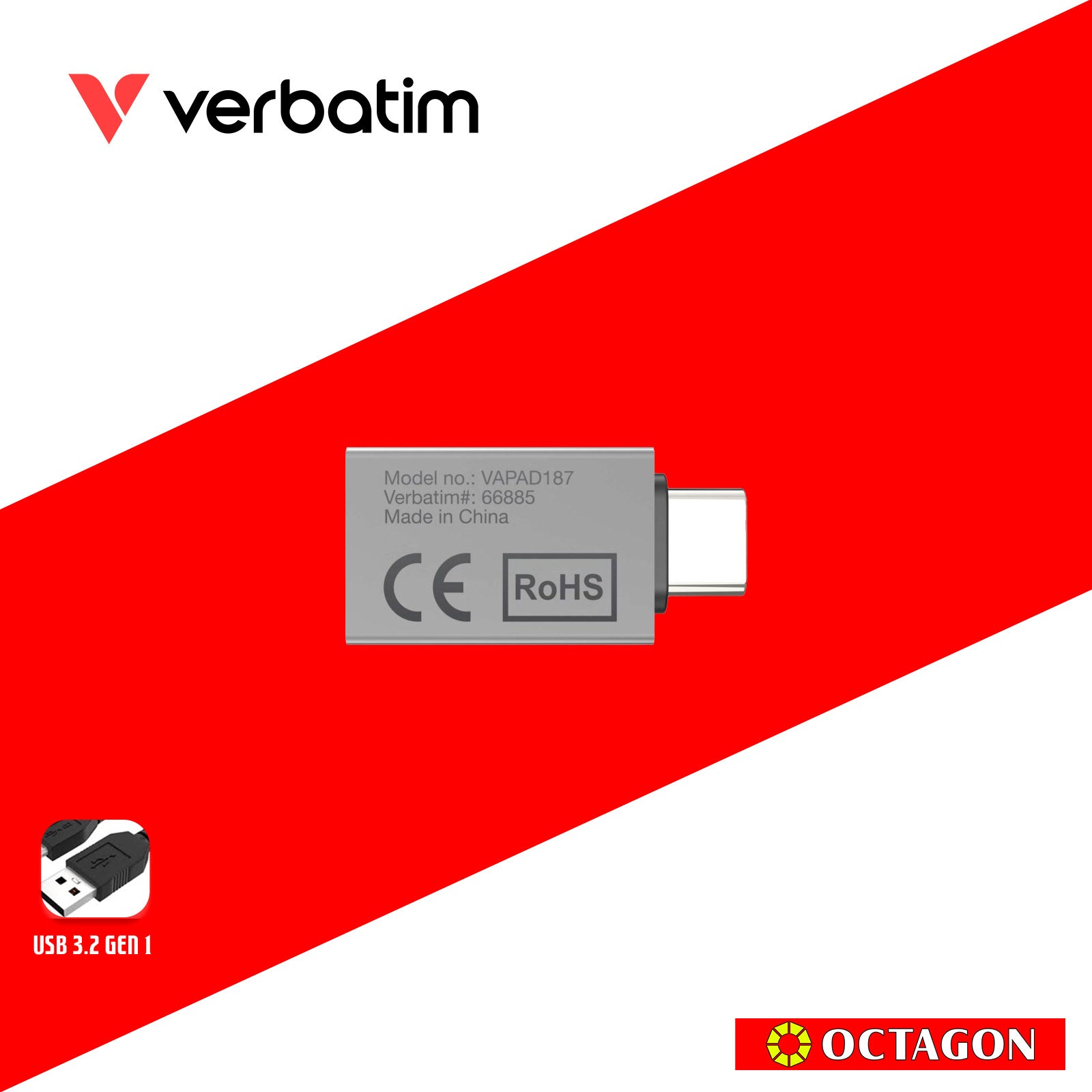 VERBATIM 66885 USB C 3.2 GEN 1 TO TYPE C ADAPTER GREY