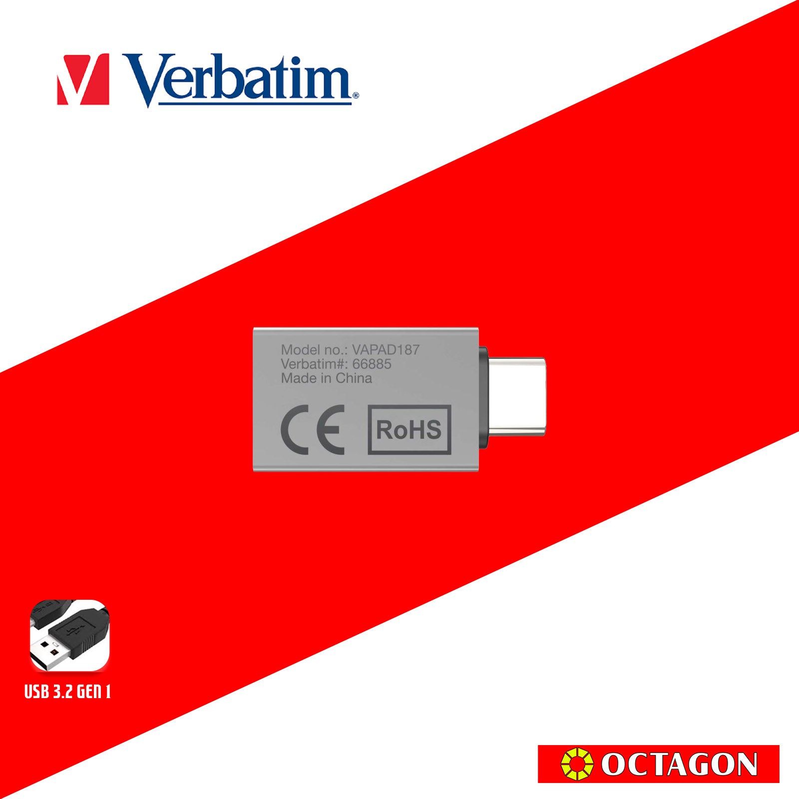 VERBATIM 66885 USB C 3.2 GEN 1 TO TYPE C ADAPTER GREY