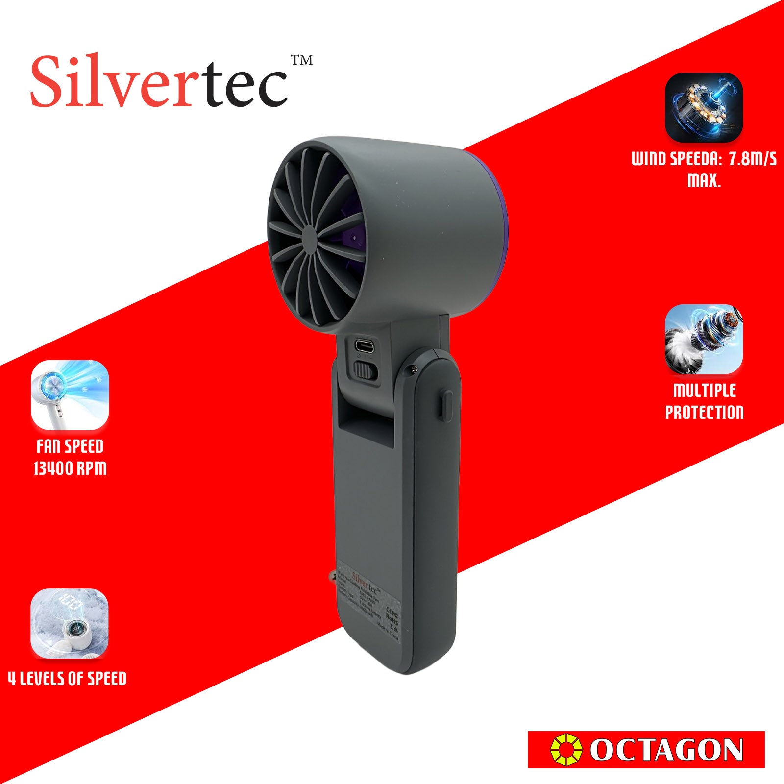 SILVERTEC SMX-IFAN9-GY ICE COOLING FOLDABLE FAN 3600MAH GREY (M79)