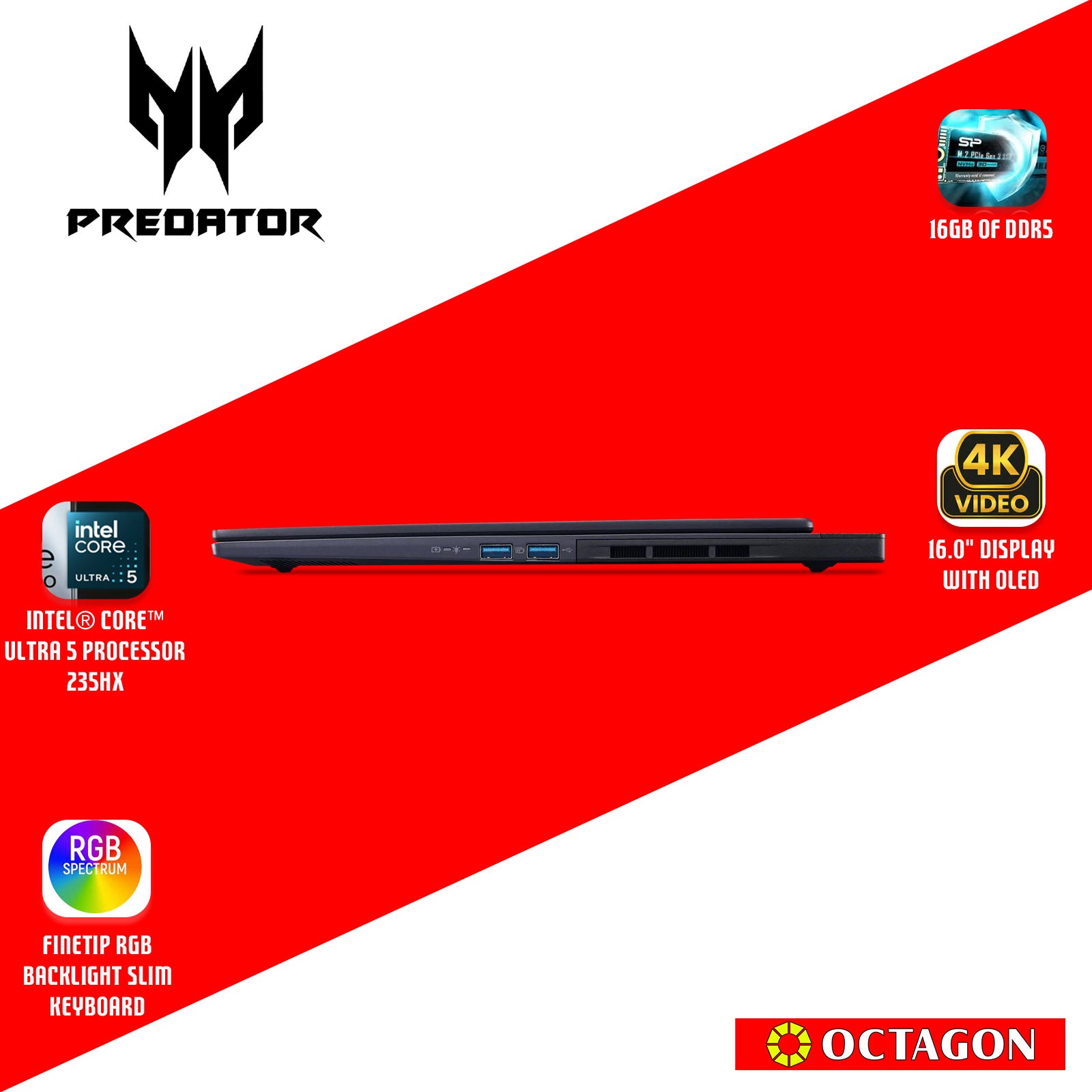ACER PREDATOR HELIOS SLIM PHN16S-71-57XQ/ ULTRA 5-235HX/ 16GB DDR5/ 512GB SSD/ 16 IPS WQXGA/ RTX5050 8GB/ WIN 11