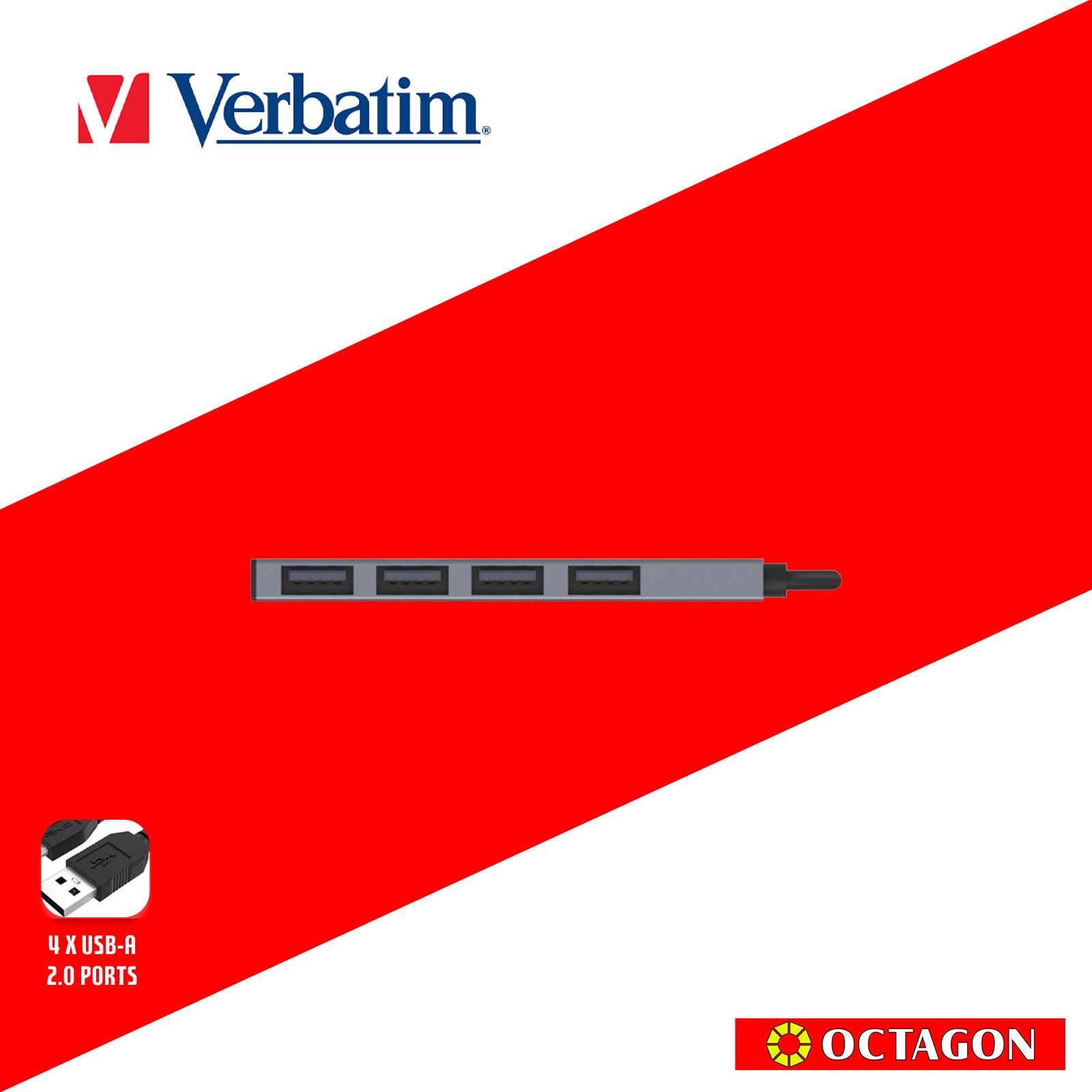 VERBATIM 66753 4-IN-1 USB-A HUB WITH TYPE C CONVERTER (4 PORTS*USB) (GREY)