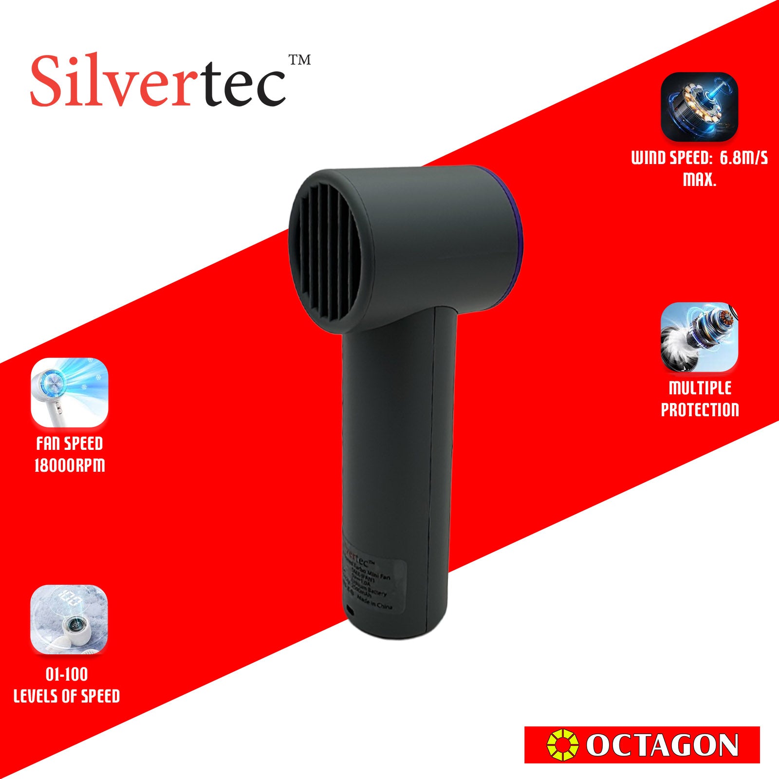 SILVERTEC SMX-IFAN1-GY HIGH SPEED TURBO MINI FAN 2500MAH GREY (M81)