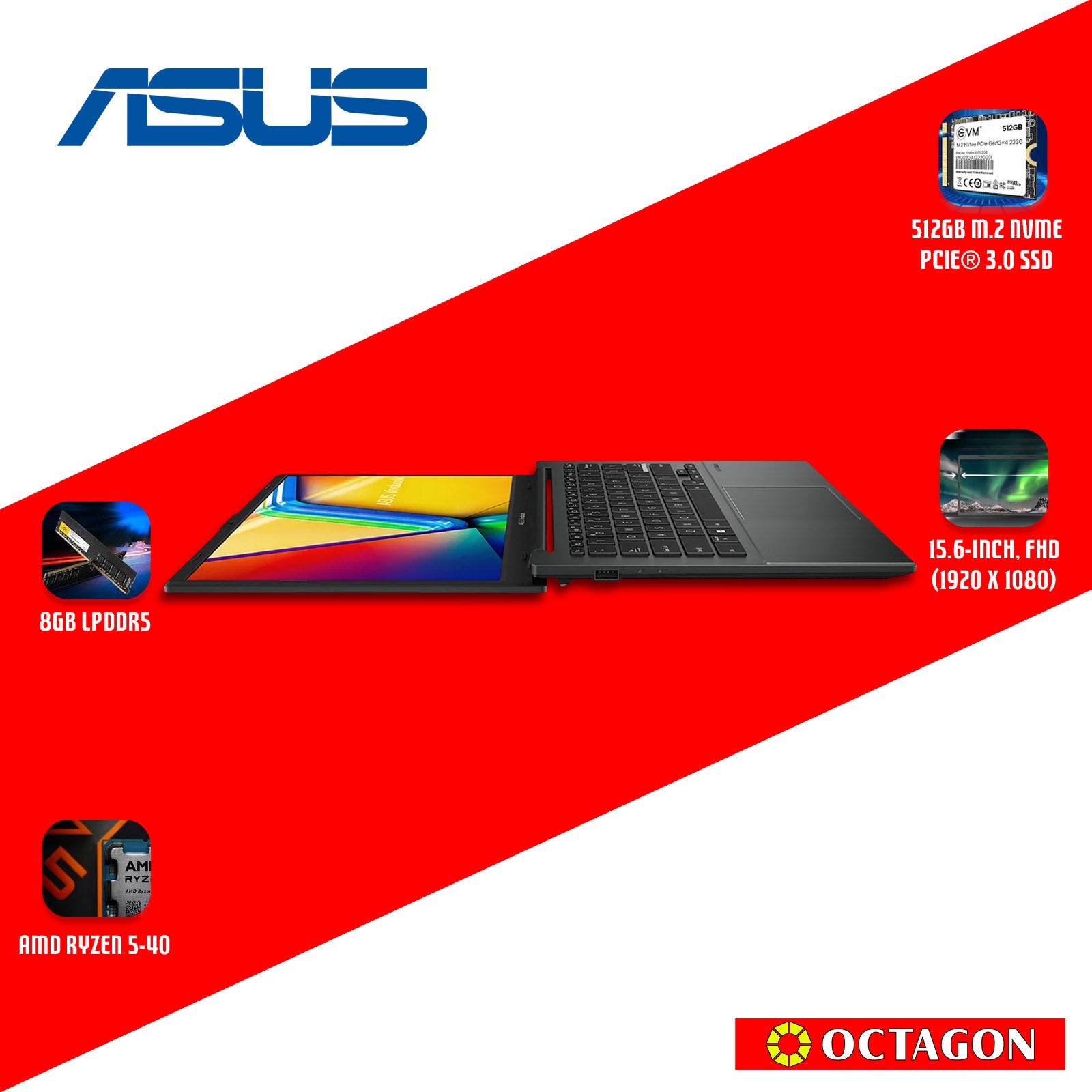 ASUS E1404FA-EB1798WSM/ RYZEN 5-40/ 8GB/ 512GB SSD/ 15.6 FHD/ WIN 11/ OFFICE H&S + M365/ BLK