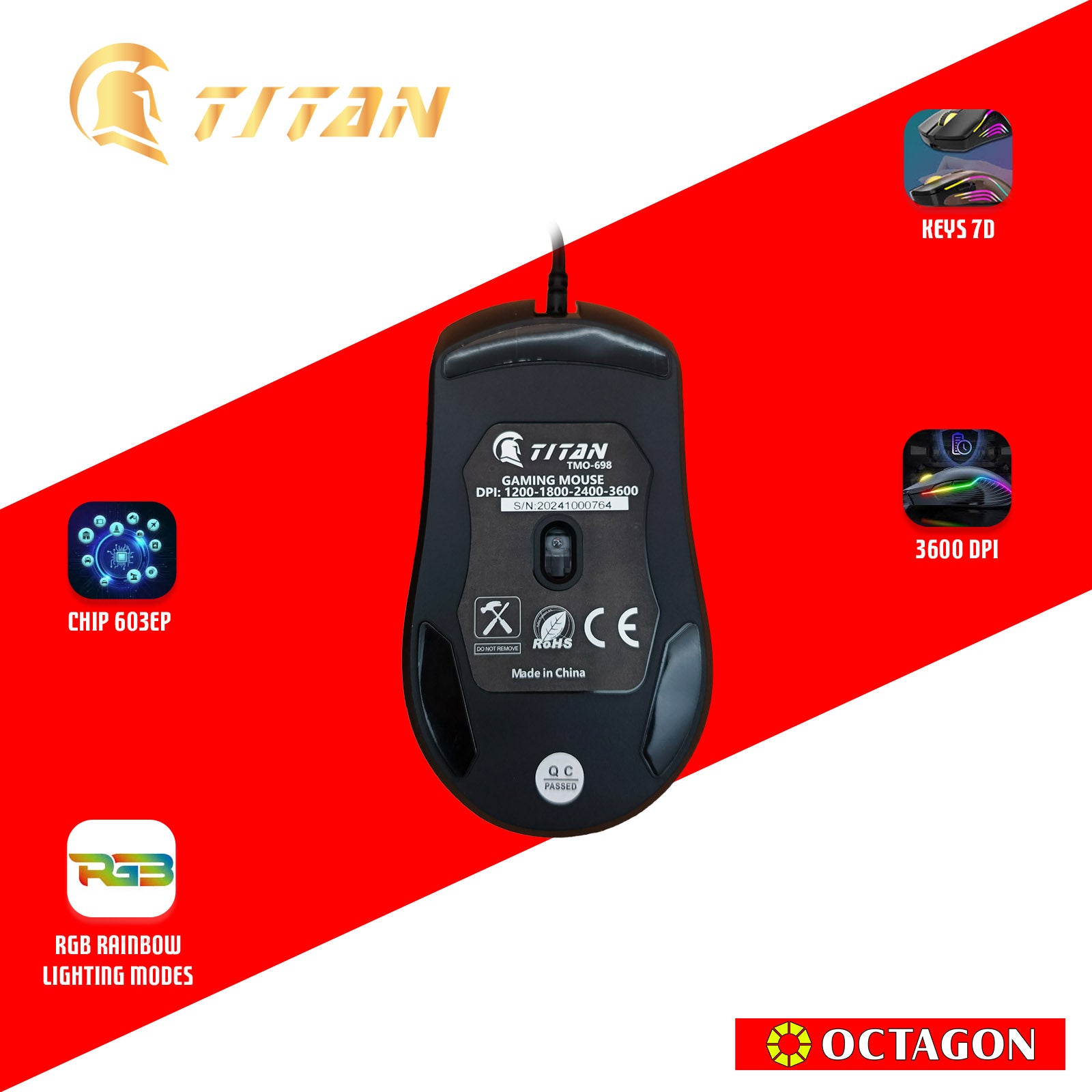 TITAN TMO-698 USB GAMING LED MOUSE 3600DPI PURPLE/BLACK