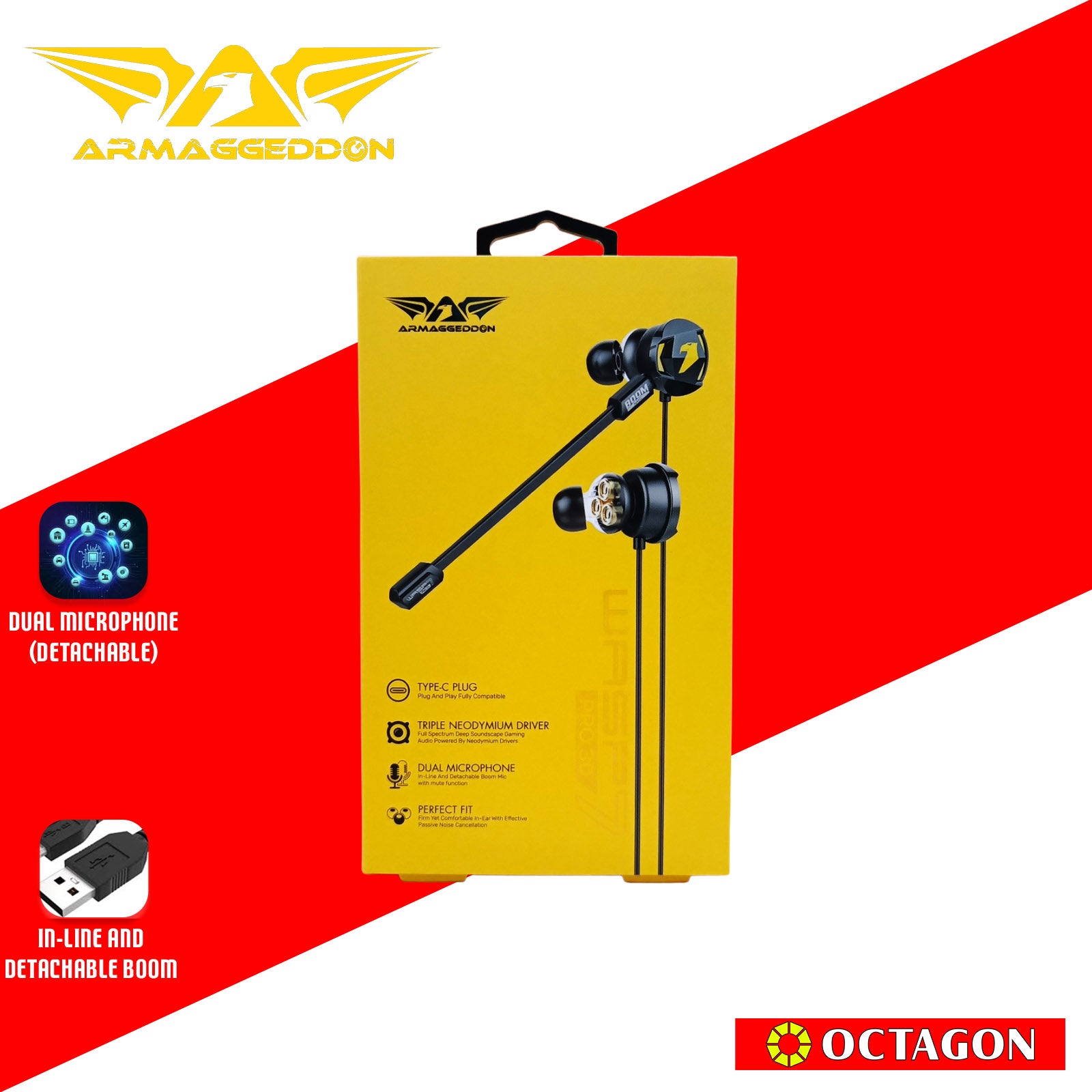 ARMAGGEDDON WASP-7 PRO 3D TYPE-C GAMING IN-EAR HEADSET WITH DETACHABLE MIC