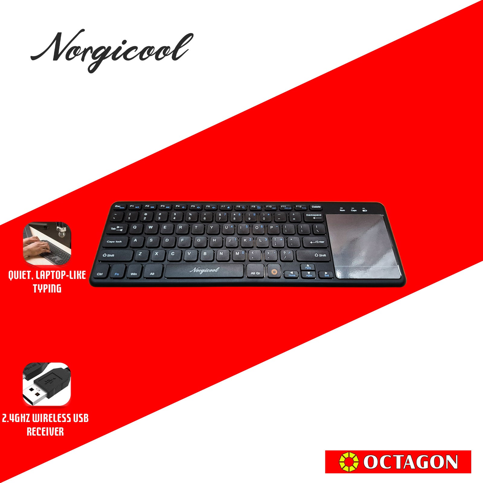NORGICOOL NKP01I WIRELESS KEYBOARD W/ TOUCHPAD / COPILOT BLACK