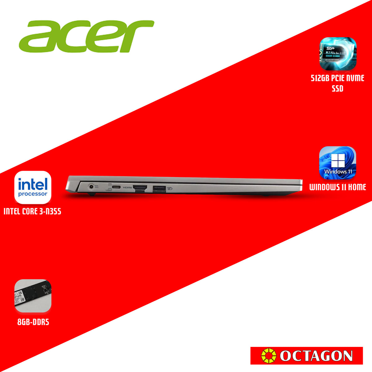ACER ASPIRE LITE AL15-33P-332M/ INTEL CORE3 N355/ 8GB/ 512GB SSD/ 15.6 IPS FHD/ WIN 11