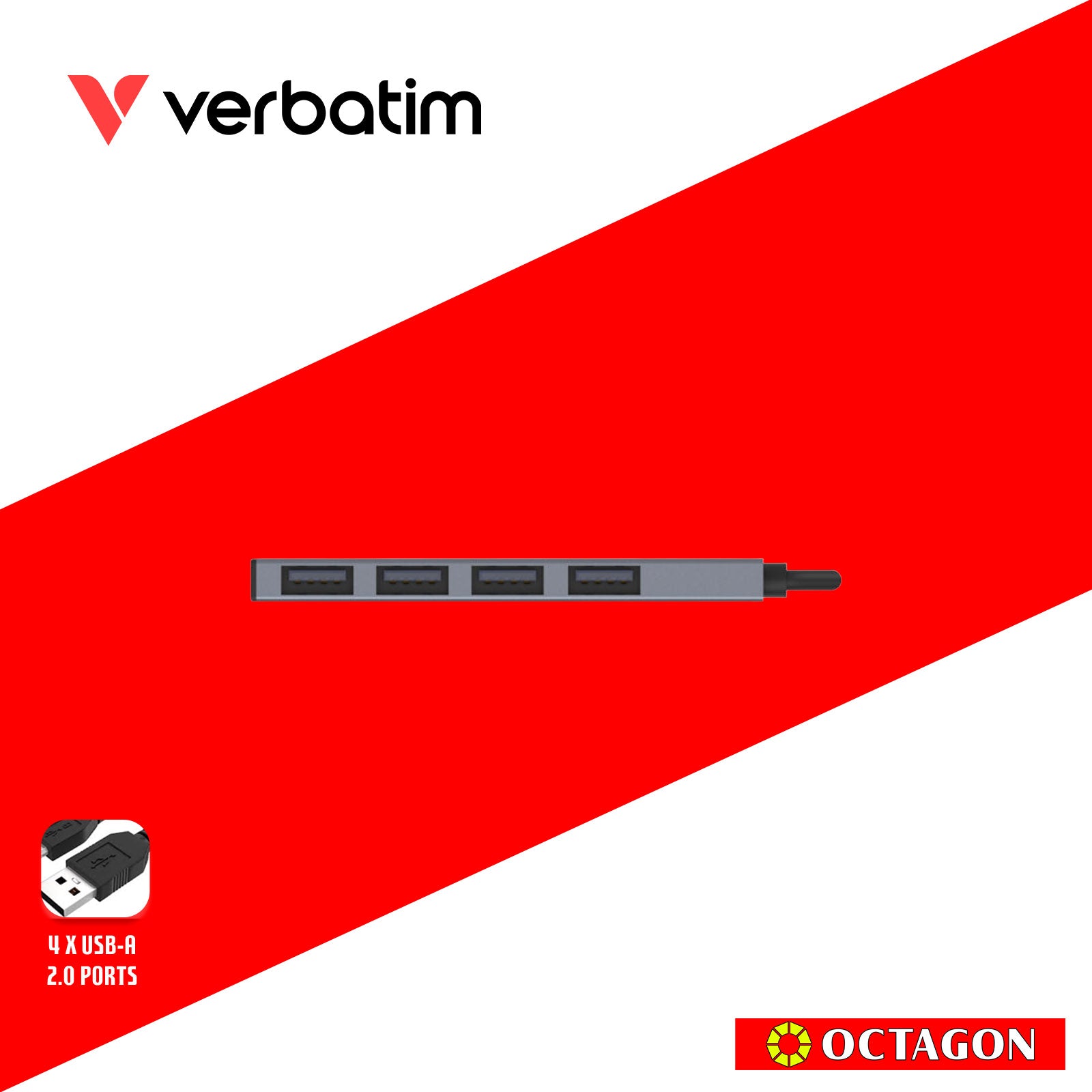 VERBATIM 66753 4-IN-1 USB-A HUB WITH TYPE C CONVERTER (4 PORTS*USB) (GREY)
