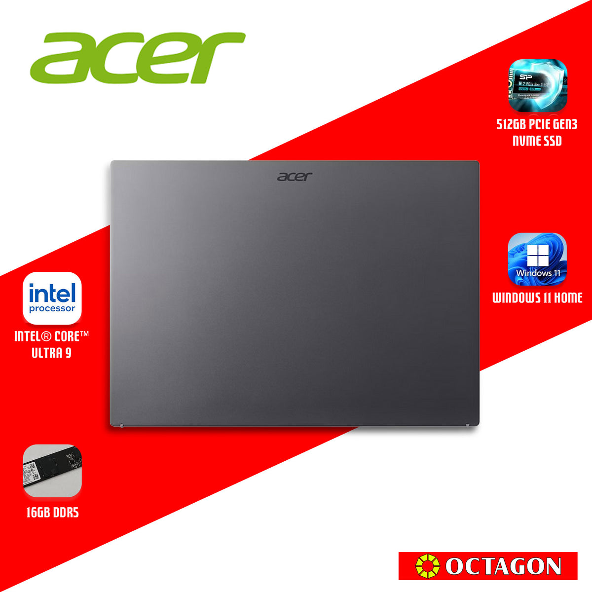 ACER ASPIRE GO 14 AG14-I71M-93SE/ ULTRA 9 185H/ 16GB/ 512GB SSD/ 14 WUXGA IPS/ WIN 11/ GRAY/ OFFICE H&S 2024 + M365