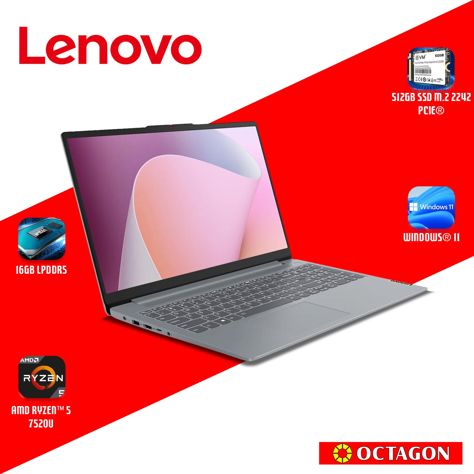 LENOVO IPS3-15 (82XQ015XPH)/ RYZEN 5 7520U/ 16GB/ 512GB SSD/ 15.6 FHD/ WIN 11/ H&S 2024
