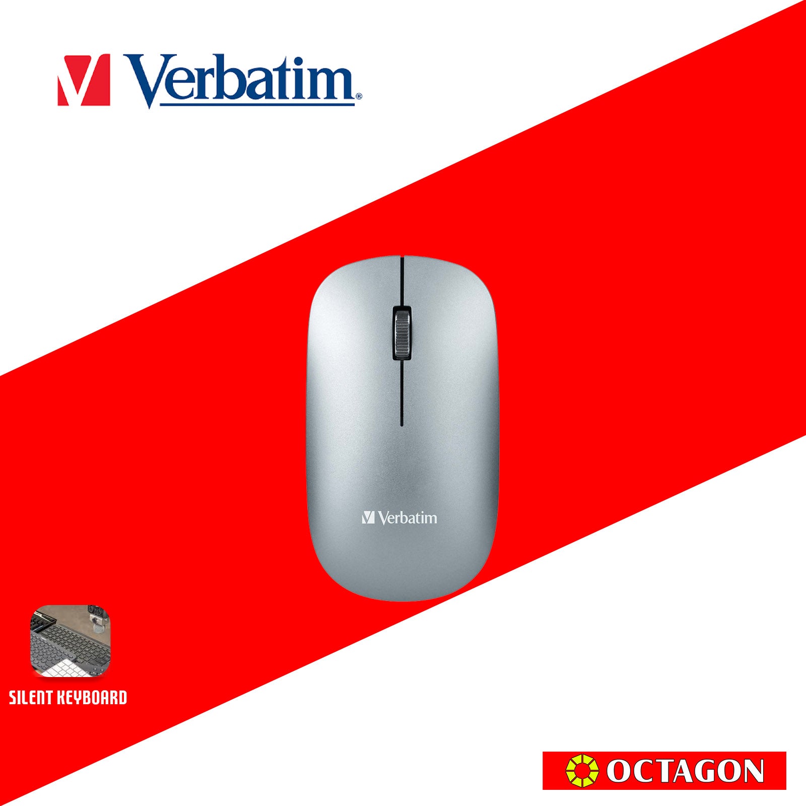 VERBATIM 66751 WIRELESS KEYBOARD & MOUSE COMBO SCISSORS KEYS SILENT (GREY)