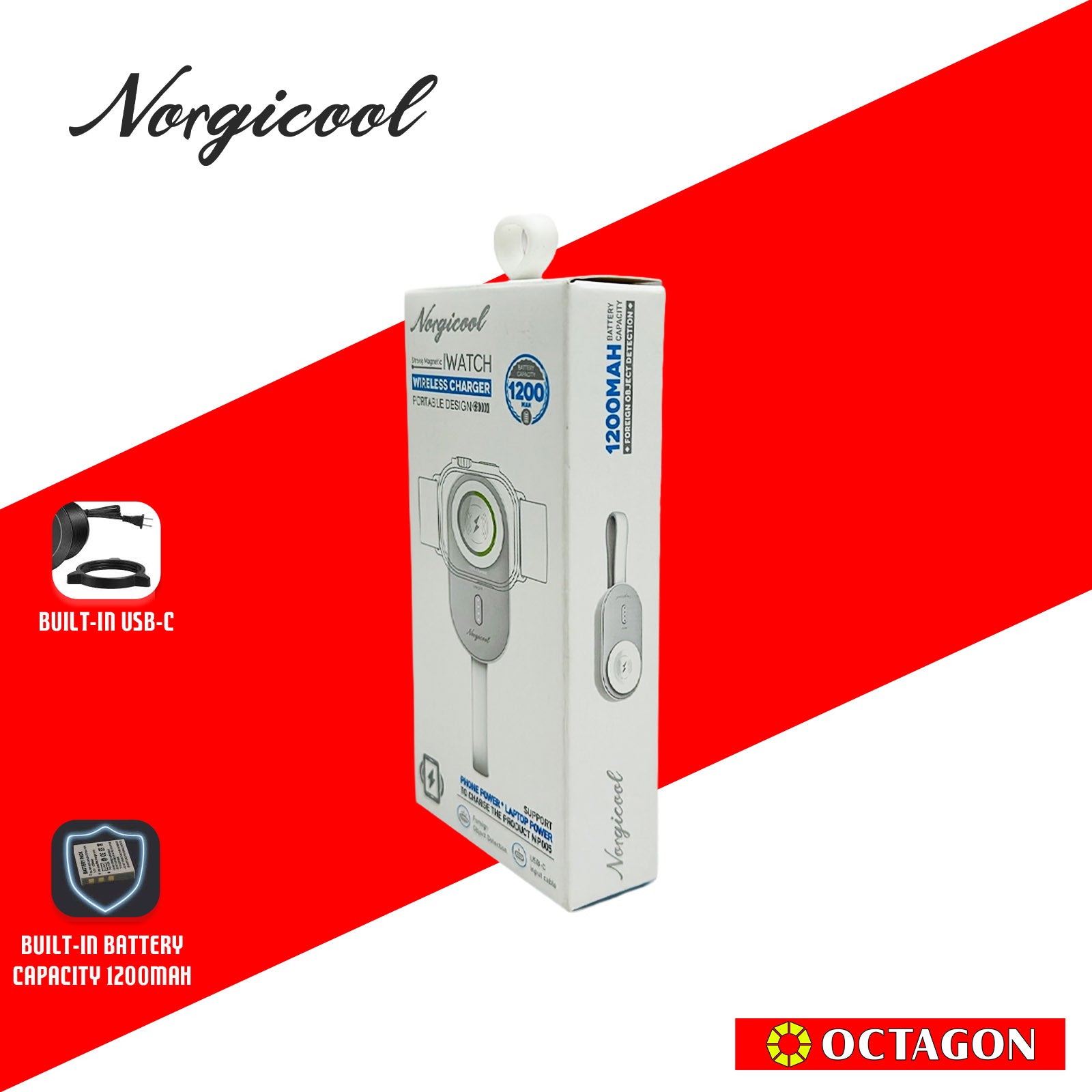 NORGICOOL NP005 TYPE C IWATCH WIRELESS CHARGER 1200MAH WHITE