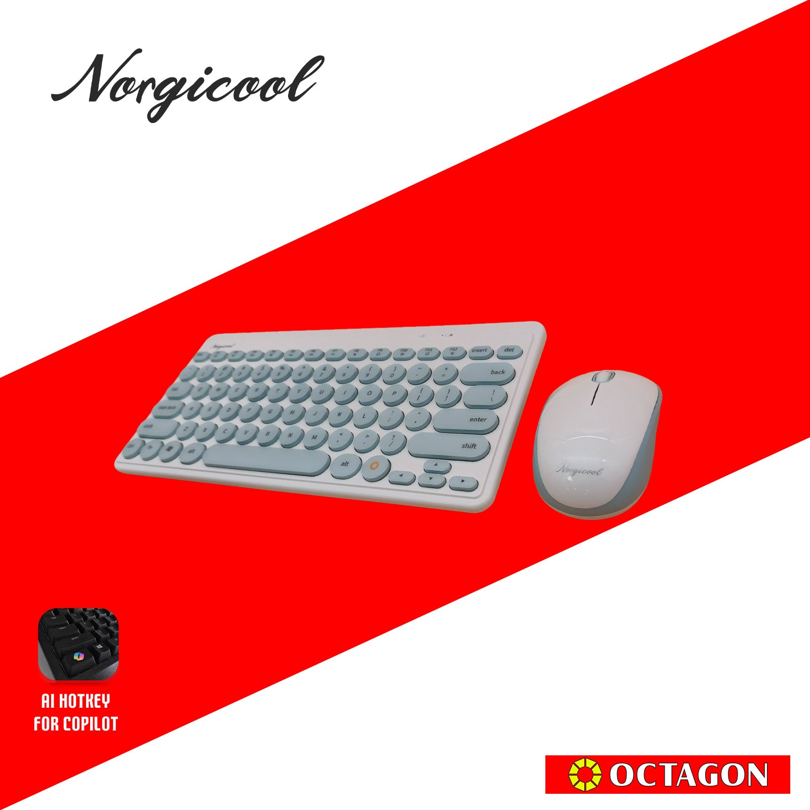 NORGICOOL NKM263W-BLI 2.4G WIRELESS MINI COMBO WHITE/BLUE