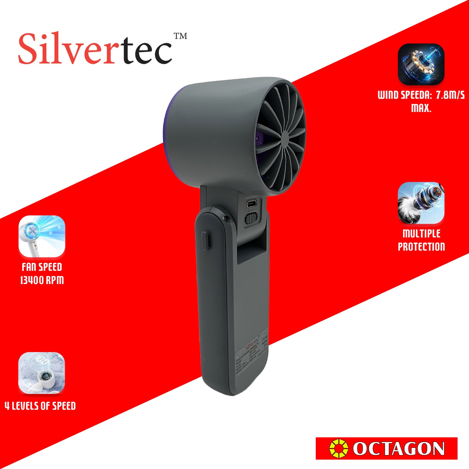 SILVERTEC SMX-IFAN9-GY ICE COOLING FOLDABLE FAN 3600MAH GREY (M79)