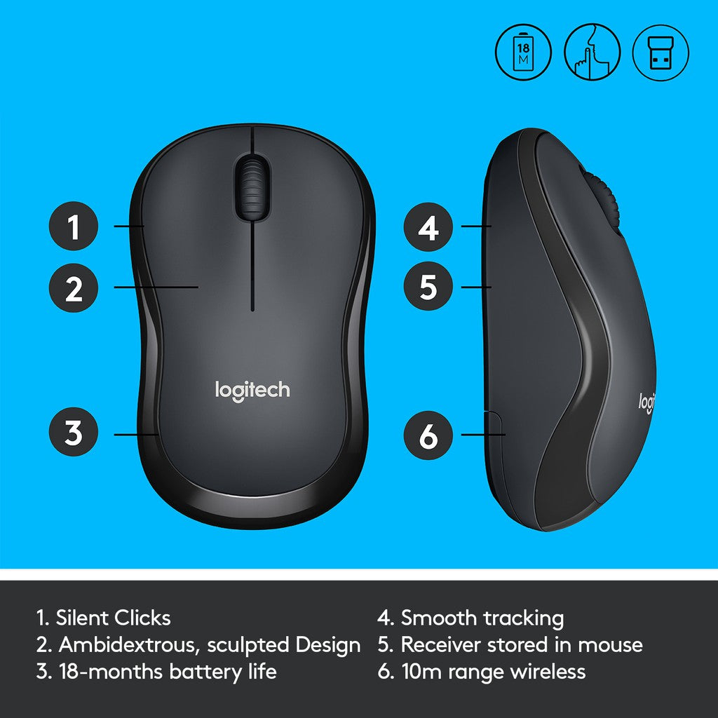 LOGITECH M221 SILENT GREY CHARCOAL WL MOUSE