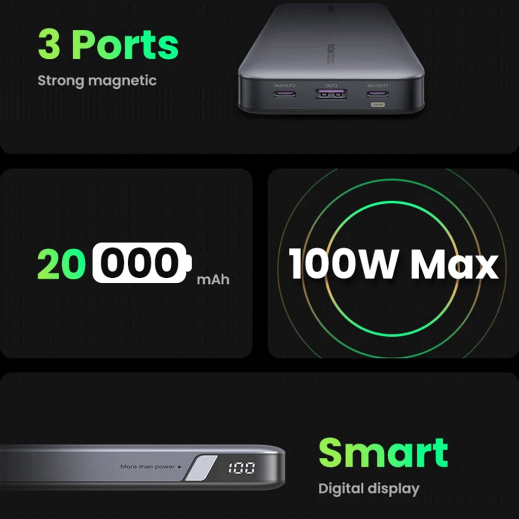 UGREEN PB720/25188 20000MAH POWERBANK 100W TWO-WAY FAST CHARGING - SPACE GRAY