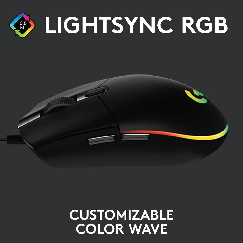 LOGITECH G102 BLACK LIGHTSYNC GAMING MOUSE 6 BUTTONS 8000DPI RAINBOW LED